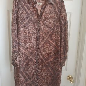 Democracy L Sheer Brown/Tan print Long Sheer Tunic